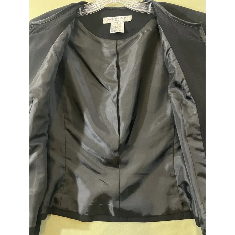Evan-Picone Dress Jacket Sz 8 Black Beaded Mesh Trim Open Front Career Formal